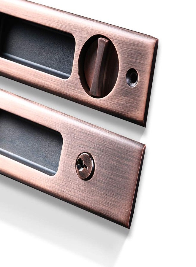 CCJH Invisible Door Locks Handle with Keys for Sliding Barn Wooden Door Furniture Hardware (Red Copper) - Image 3